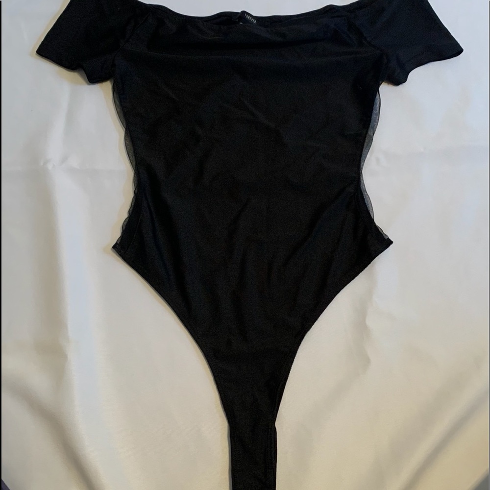 forever21 mesh-side off shoulder thong bodysuit